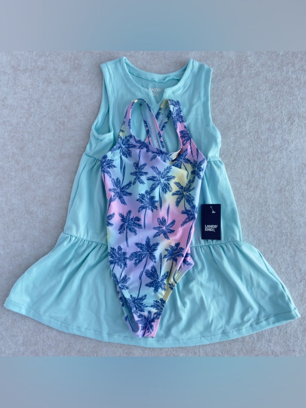 Lands’ End Girls Size 4 Tropical Swim Dress & 1-Piece Swimsuit Set NWT NEW